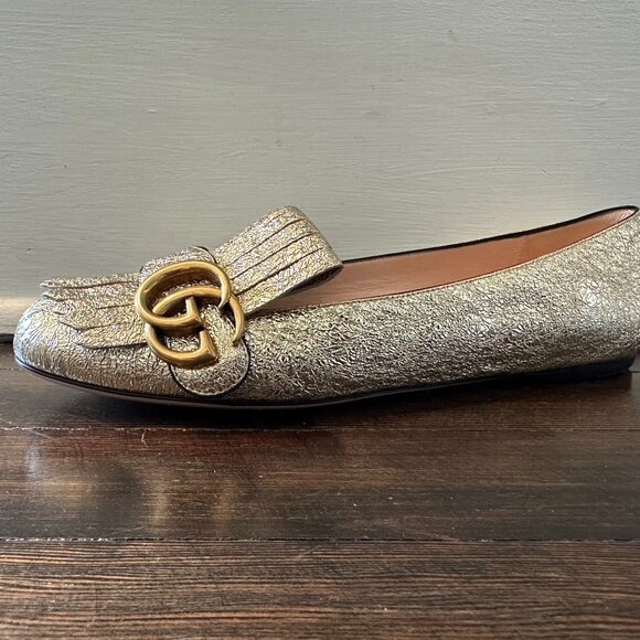 GUCCI Marmont Crackle Leather Gold Tassel GG Loafer 37 (sz. 7) - Picture 6 of 16